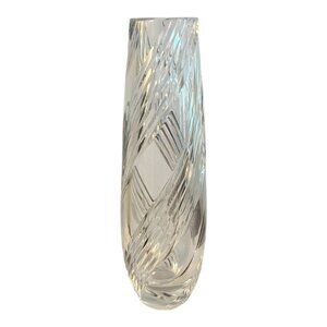 Vintage Cut Glass Crystal Vase 10" Tall Elegant Swirl Design Heavy Decorative Pi